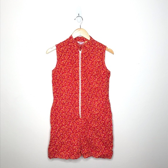 Vintage Pants - FRITZI OF CALIFORNIA Vtg 60s Floral Zip Up Romper Playsuit Large